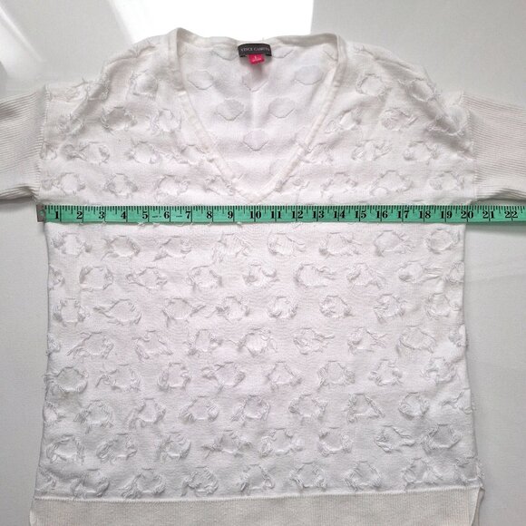 Vince Camuto White Cotton V-neck Distressed Look Sweater - Picture 5 of 7